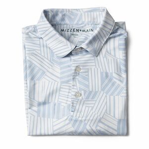 Mizzen+Main Performance Polo Shirt Medium Trim Light Blue White Geometric
